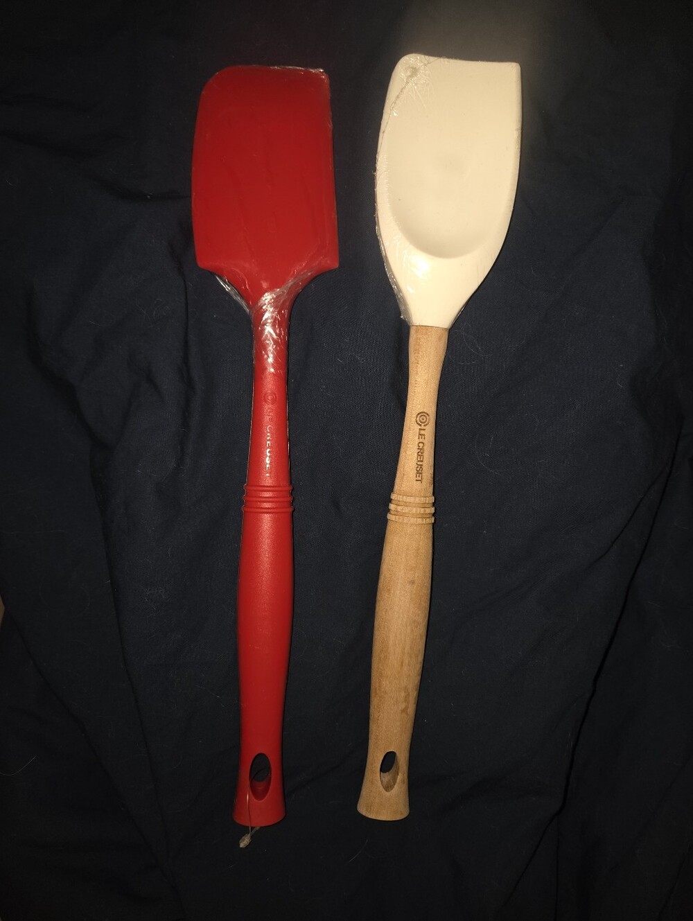 Le Creuset Cerise Revolution Silicone Spatula & White LC Spatula Spoon NEW SET